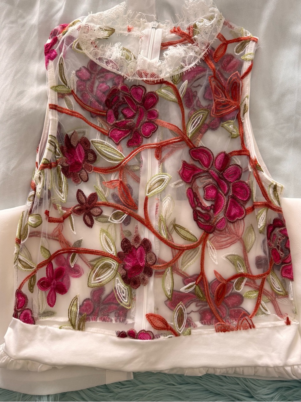 Floral Embroidered Sheer Sleeveless Fishtail Romper - Pink Floral